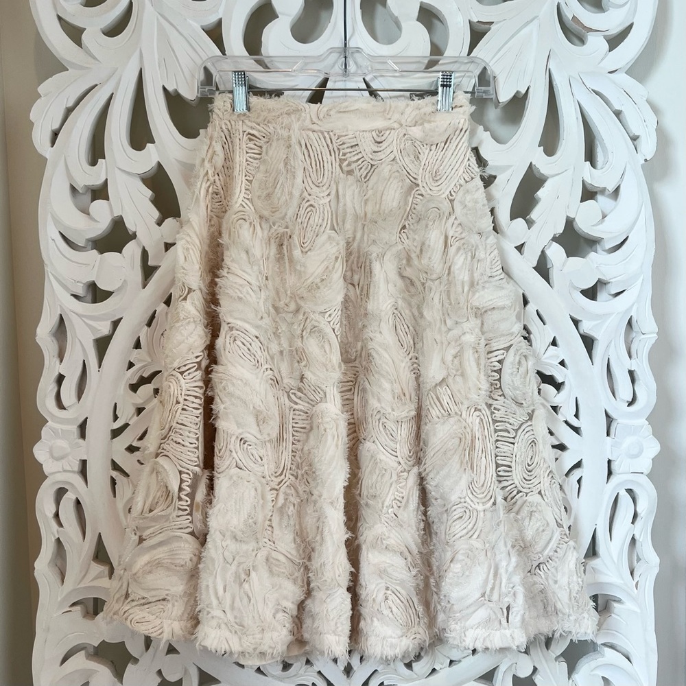 Anthropologie Cream Fringe Midi Skirt
